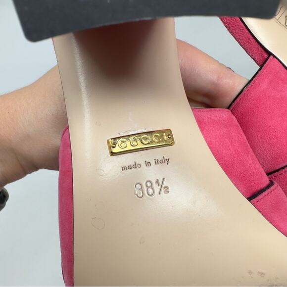 Gucci GG Marmont Pink Suede Fringe Mules Sandals - Picture 11 of 11